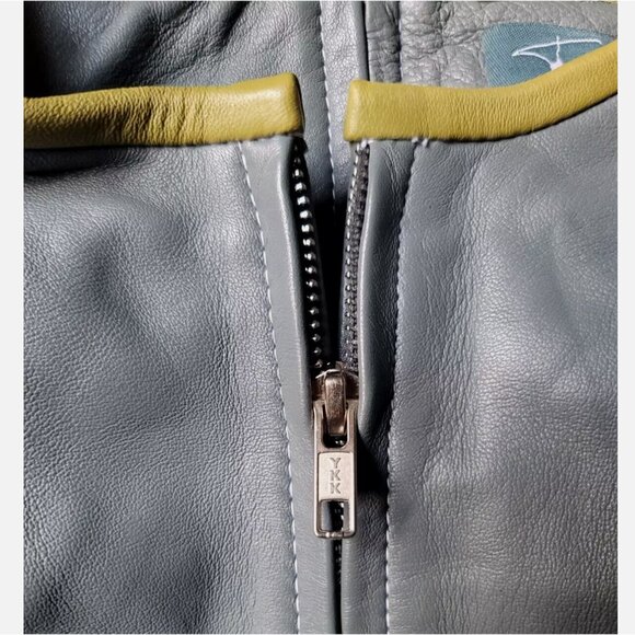 The Glamour Blueprint Trieze Biker Jacket Lambskin Leather Gray Green Women's L - Picture 7 of 12